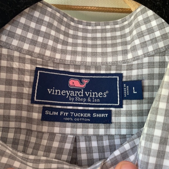 VINEYARD VINES Slim Flit Tucker Long Sleeve Button Down Gray Check Madras Shirt - Picture 4 of 5